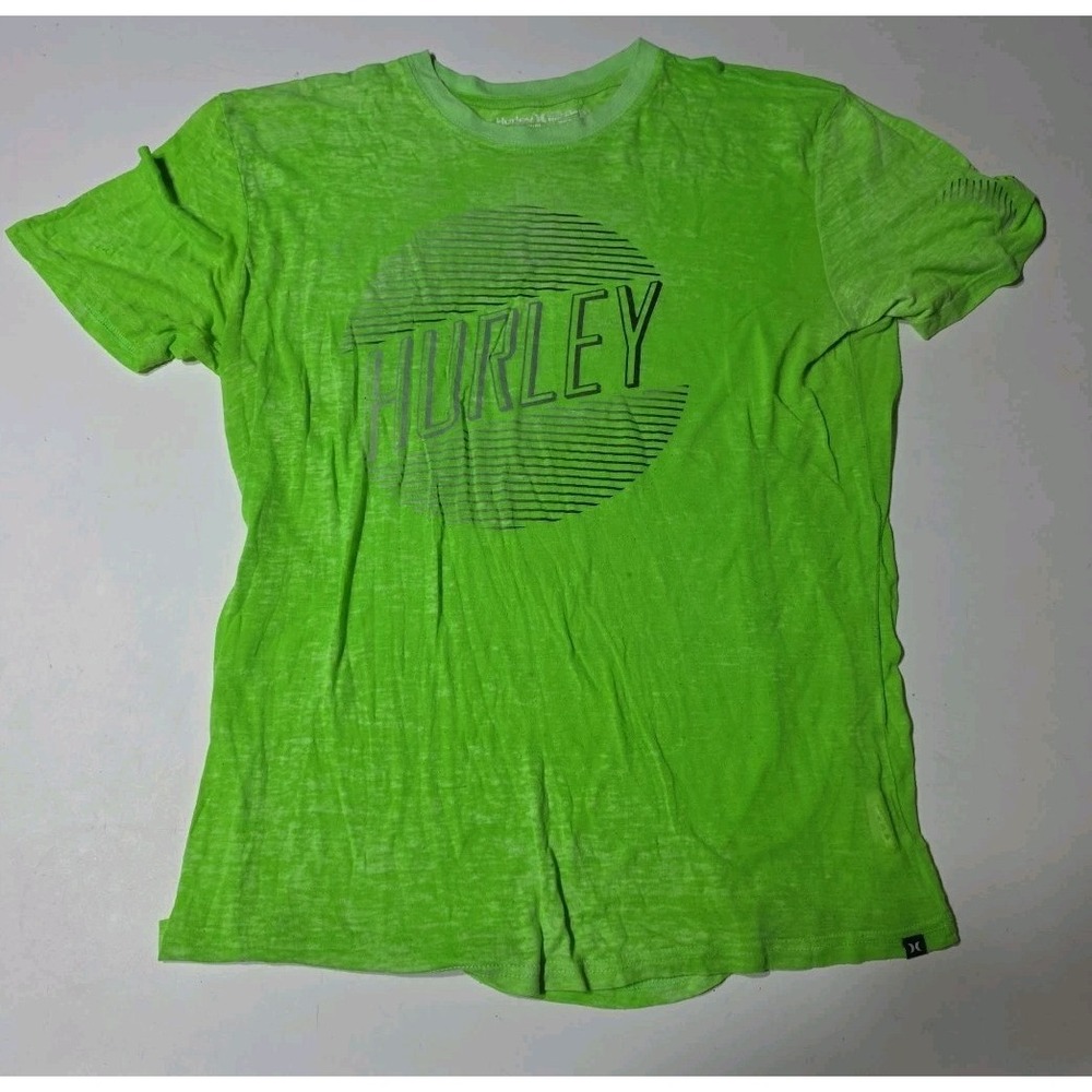 Hurley T Shirt Men's Green Spell Out Skate Grunge Short Sleeve Y2K Burnout